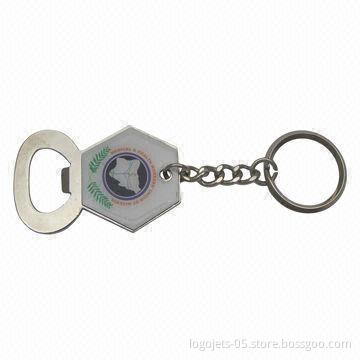 Keychain, Made of Brass or Stainless steel, with Printing, Various Designs are Available